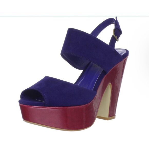 Madeline Girl WOMENS 7.5 Platform Twiggy Sandals Blue Velvet 70s Mod Retro Disco - Picture 1 of 16